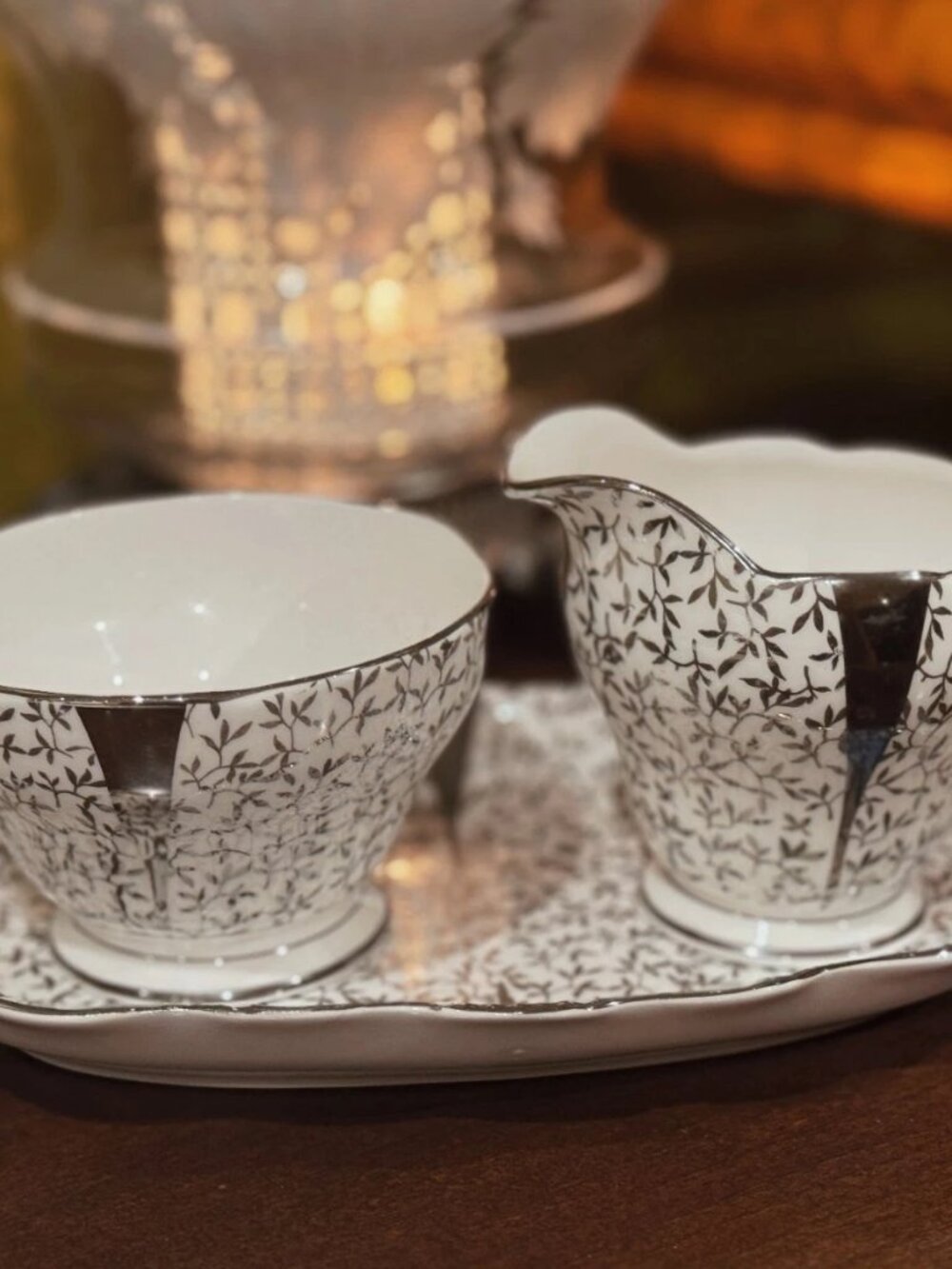 Queen Anne Silver Lace Sugar Creamer Tray Set